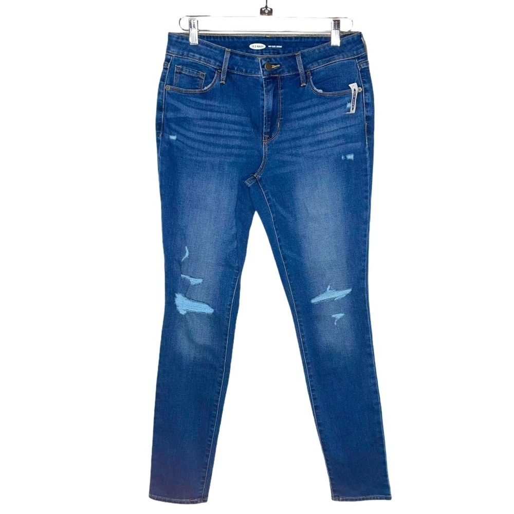 OLD NAVY Blue Distressed Pop Icon Skinny Jeans 10 Long NWT